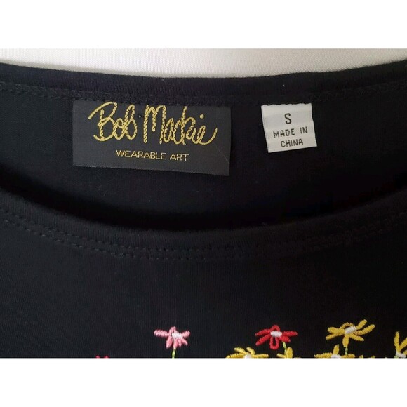 BOB MACKIE WEARABLE ART FLORAL EMBROIDERED SHORT-SLEEVE T-SHIRT DRESS SIZE SMALL - Picture 5 of 7
